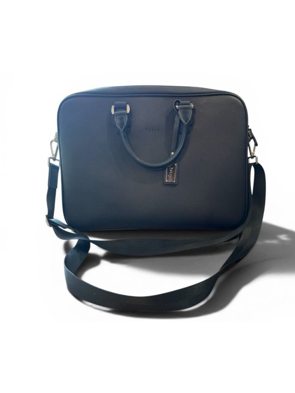 PEDRO Navy Blue Leather Briefcase Shoulder Bag Computer Padded Travel NWT